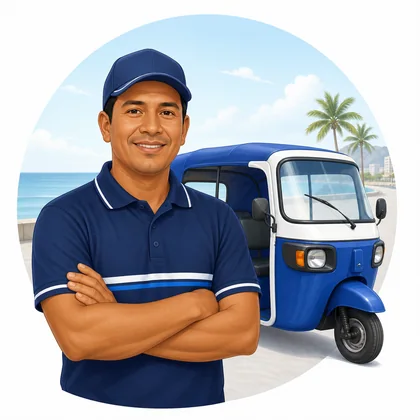 Conductor junto a una mototaxi