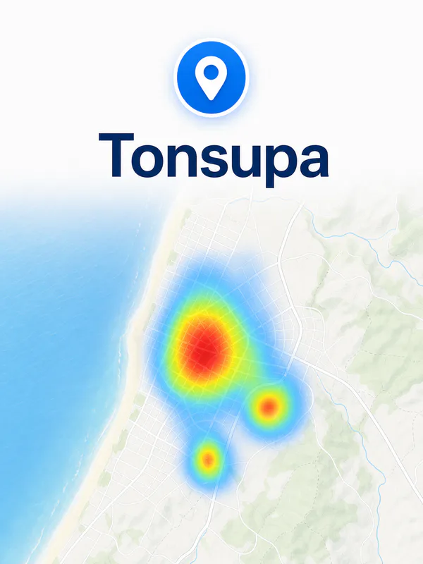 Mapa de calor demostrativo de actividad en Tonsupa